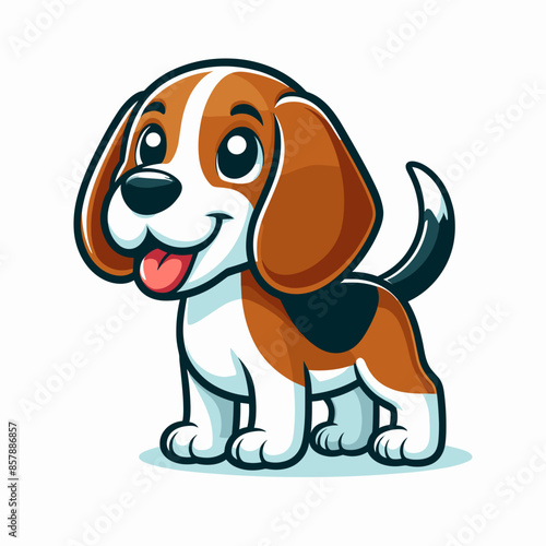 Adorable Purebred Beagle Puppy: Happy and Playful Domestic Dog with Brown and White Fur in a Natural Green Environment