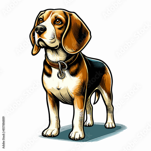 Adorable Purebred Beagle Puppy: Happy and Playful Domestic Dog with Brown and White Fur in a Natural Green Environment