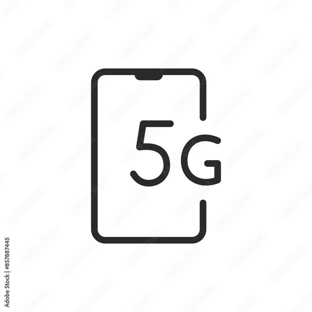 Smartphone with 5G, linear style icon. Next-generation mobile network. Editable stroke width Smartphone with 5G, linear style icon. Next-generation mobile network. Editable stroke width