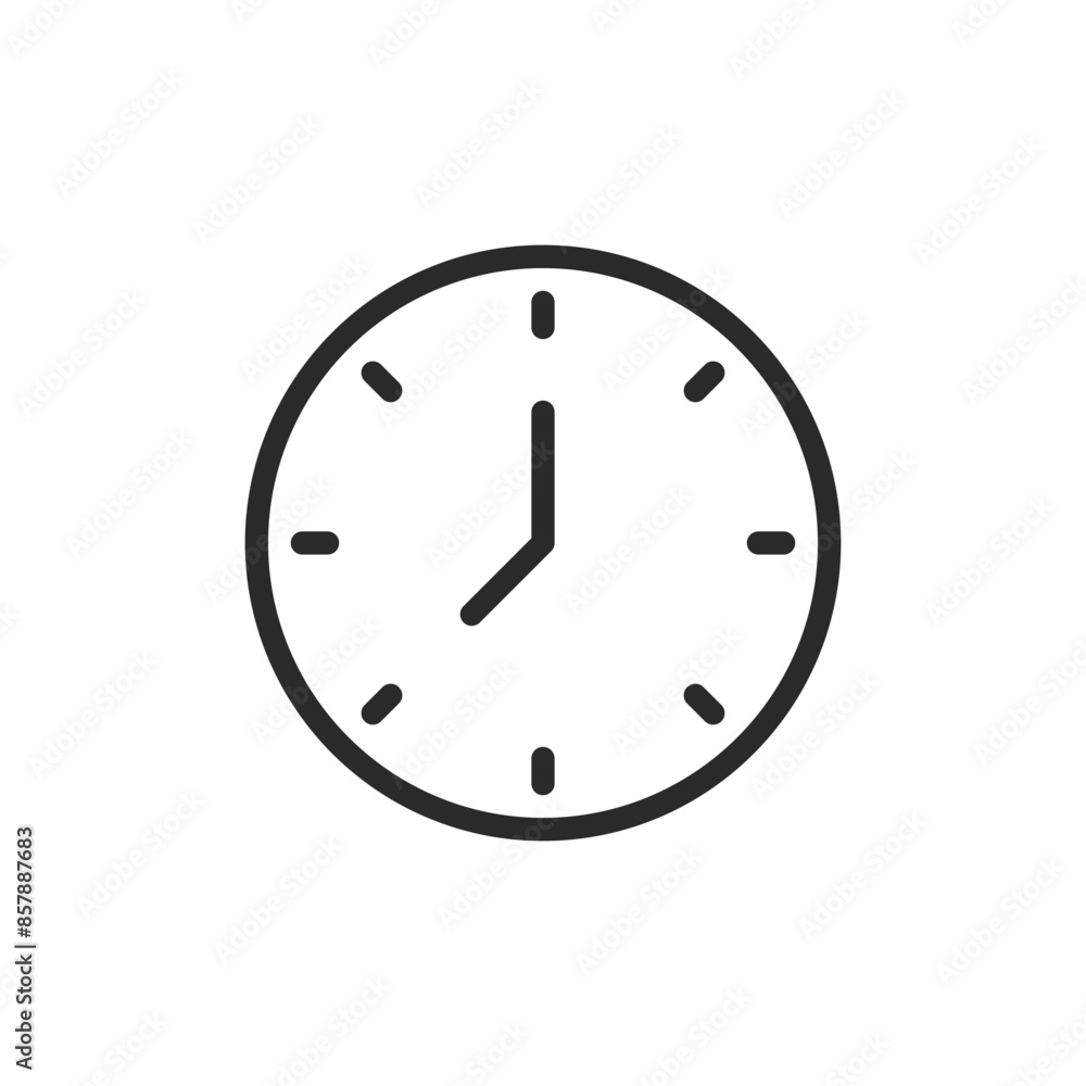 Round clock with dial and hands, linear style icon. Editable stroke width Round clock with dial and hands, linear style icon. Editable stroke width