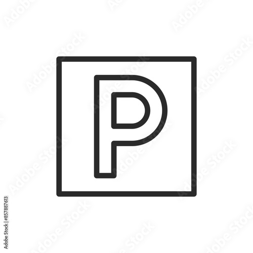Parking sign, linear style icon. Sign with the letter P indicating parking. Editable stroke width.