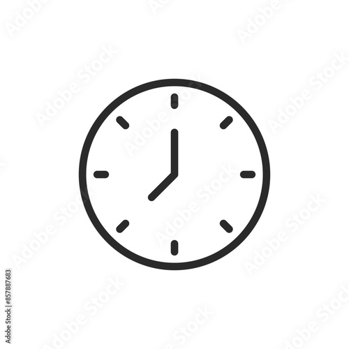 Round clock with dial and hands, linear style icon. Editable stroke width