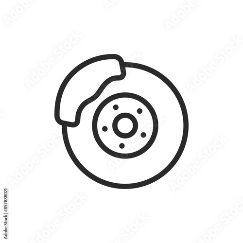 Car brake disc, linear style icon. brake disc used in automotive braking systems. Editable stroke width.