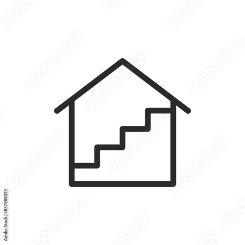 House with stairs, linear style icon. house with an internal staircase. Editable stroke width.