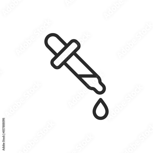 Dropper with drop, linear style icon. Editable stroke width