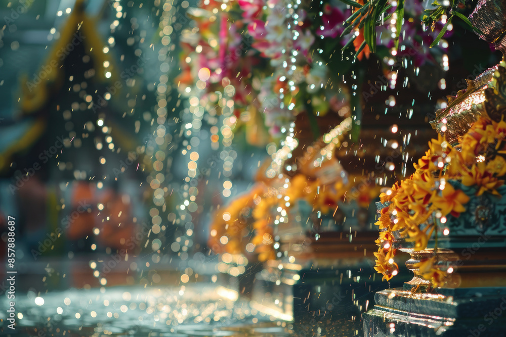 Golden Shrine with Cascading Water and Flowers Golden Shrine with Cascading Water and Flowers