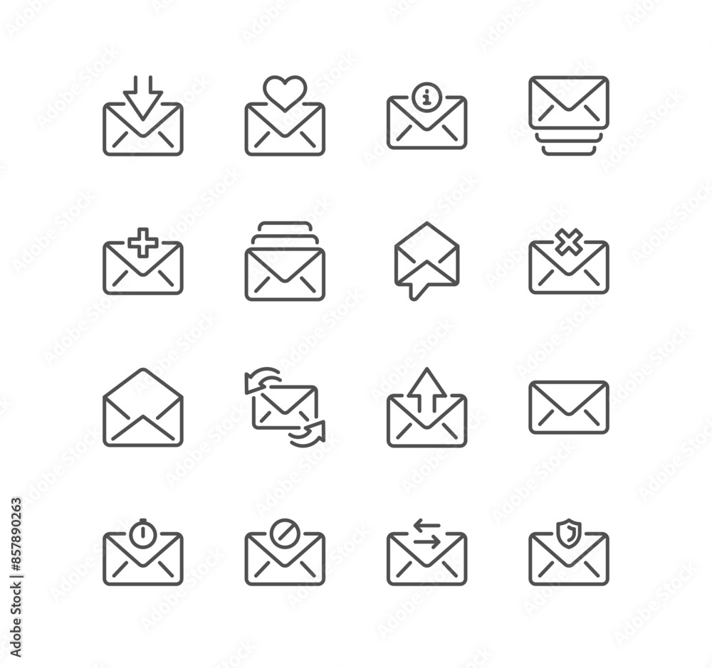 Set of mail related icons, mail box, adress book, newsletter, spam, message, correspondence, communication and linear variety vectors.
Set of mail related icons, mail box, adress book, newsletter, spam, message, correspondence, communication and linear variety vectors.