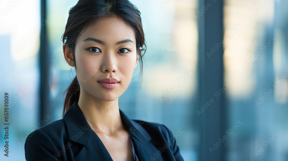 Uncluttered background enhancing the focus on the Asian businesswoman's image. Uncluttered background enhancing the focus on the Asian businesswoman's image.