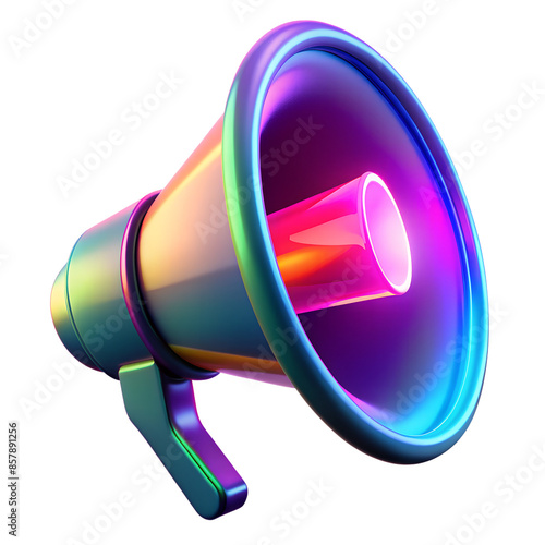 Colorful abstract megaphone icon with neon lights, vibrant design for marketing, announcement, and communication themes. photo