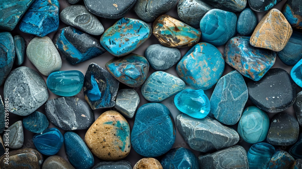 Blue And Grey Polished Stones Closeup Blue And Grey Polished Stones Closeup