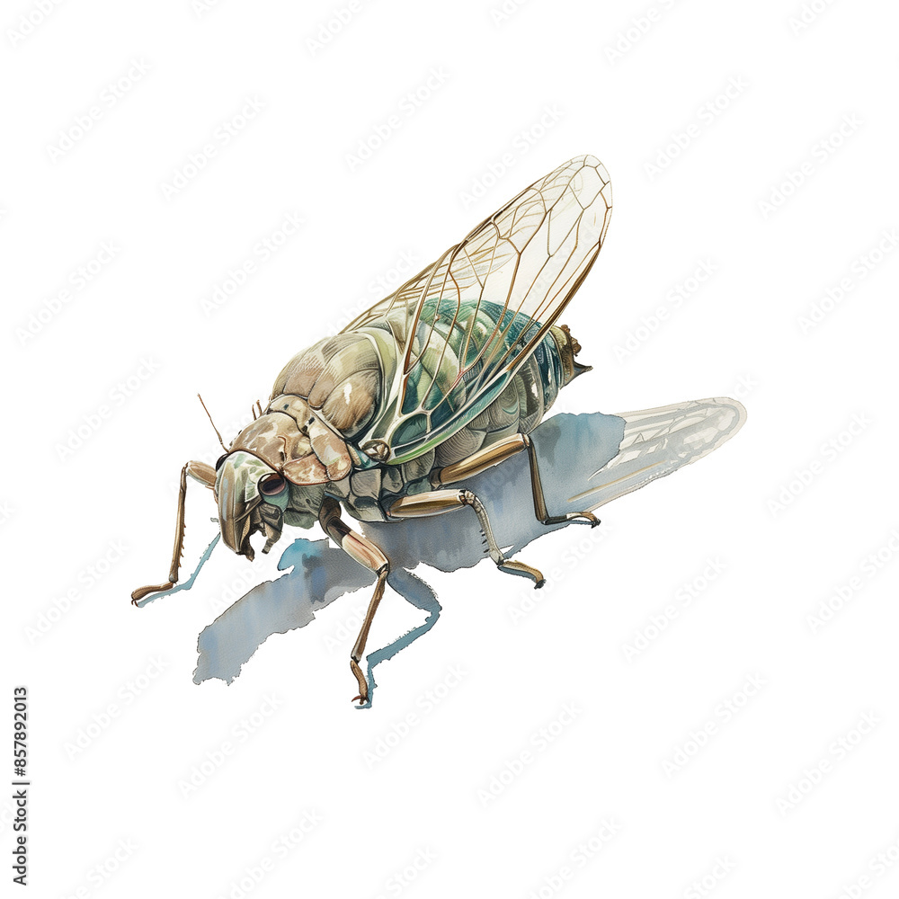 Fototapeta premium Watercolor illustration of cicada on white background