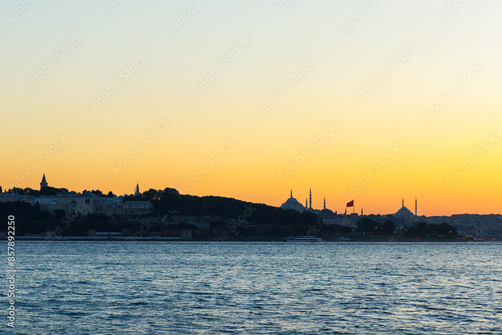 Topkapı palace, Historic peninsula and Bosphorus at İstanbul on the evening time, blue hours Topkapı palace, Historic peninsula and Bosphorus at İstanbul on the evening time, blue hours
