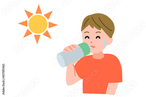 水分を補給する男の子