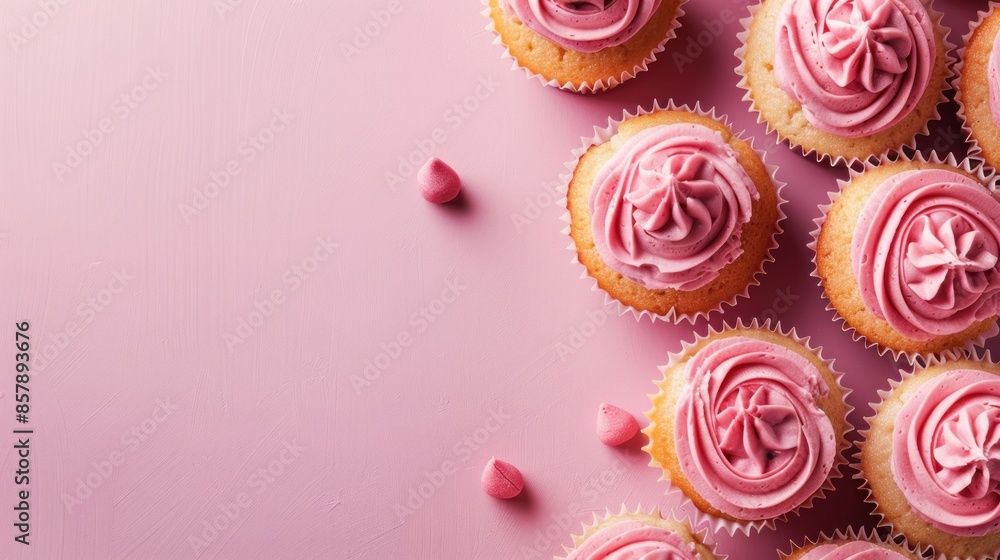 cupcakes with pink buttercream frosting on pink background cupcakes with pink buttercream frosting on pink background