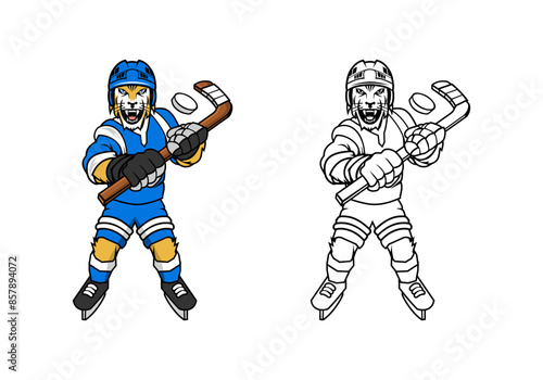 Tiger Hockey Player Cartoon Character Design Illustration vector eps format , suitable for your design needs, logo, illustration, animation, etc.