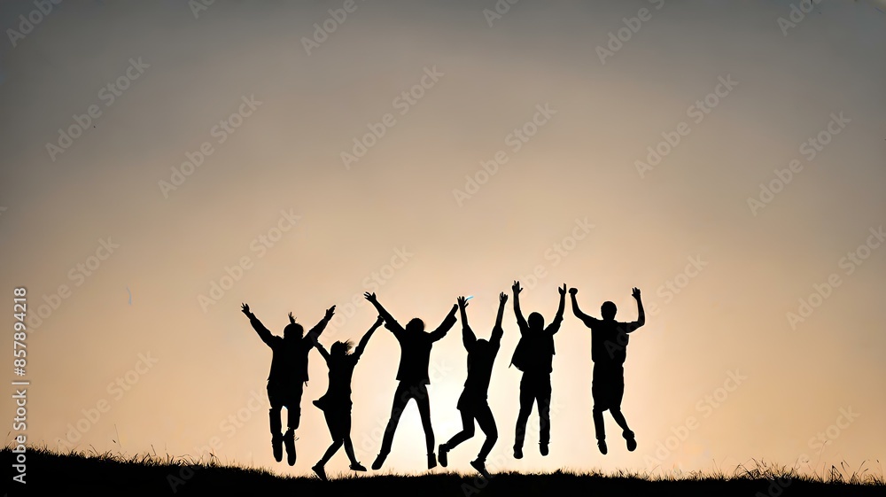 a group of people having fun on the hill. celebrate happiness a group of people having fun on the hill. celebrate happiness