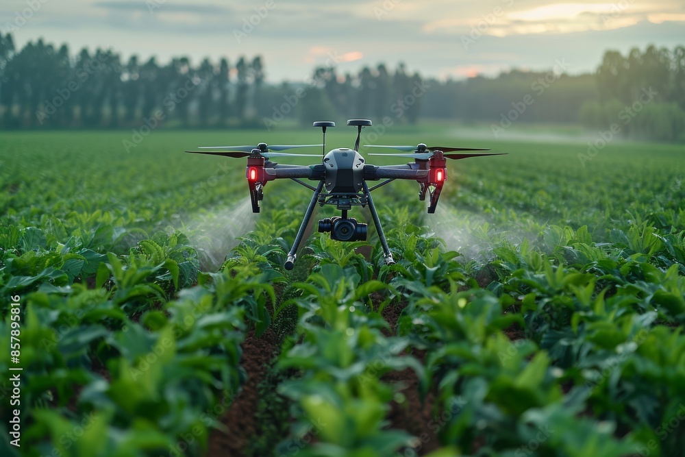 high-tech agricultural drone spraying crops in a field, demonstrating the integration of cutting-edge drone technology in precision agriculture. high-tech agricultural drone spraying crops in a field, demonstrating the integration of cutting-edge drone technology in precision agriculture.