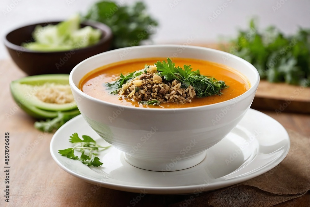 African Cuisine Egusi Soup: An overhead shot of a minimalist Egusi Soup presentation. African Cuisine Egusi Soup: An overhead shot of a minimalist Egusi Soup presentation.
