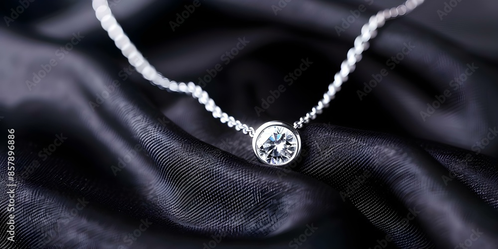 Luxurious Platinum Necklace with Diamonds on Dark Silk Fabric Close-Up View. Concept Jewelry Photography, Close-Up Shots, Luxurious Accessories, Diamond Necklace, Silk Fabric Luxurious Platinum Necklace with Diamonds on Dark Silk Fabric Close-Up View. Concept Jewelry Photography, Close-Up Shots, Luxurious Accessories, Diamond Necklace, Silk Fabric