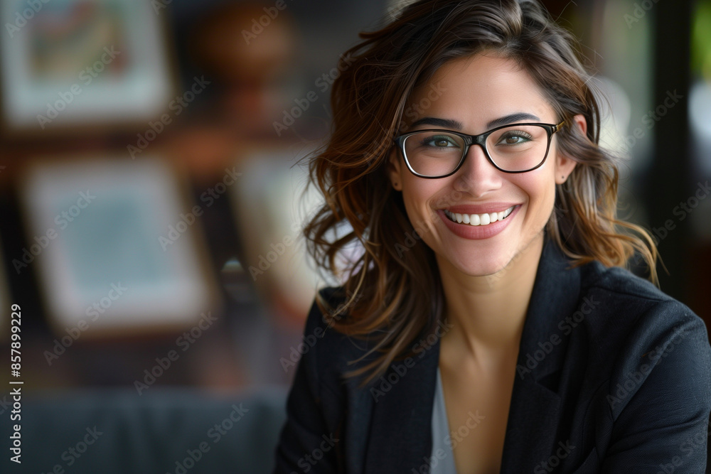 portrait of a young and beautiful smiling business woman wearing a suit in a modern office portrait of a young and beautiful smiling business woman wearing a suit in a modern office