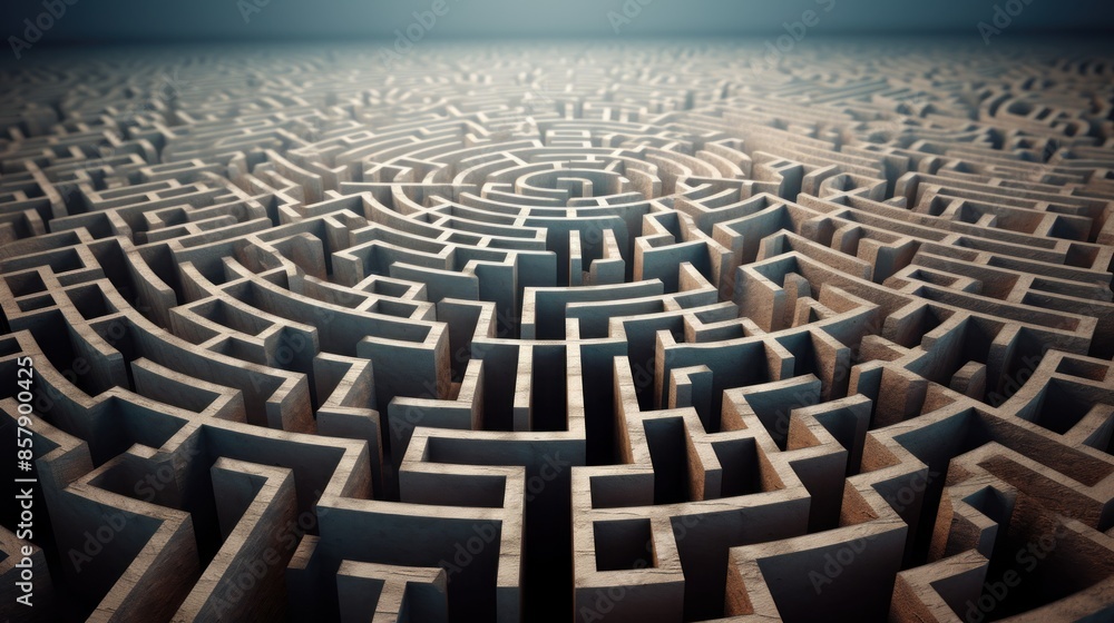 Fototapeta premium Intricate wooden maze with solution path conceptual