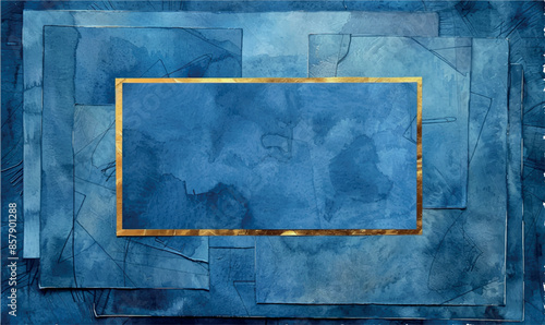 watercolor navy blue background with gold frame