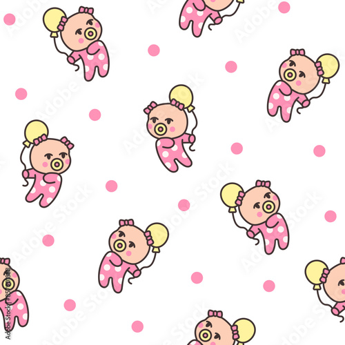 Wallpaper Mural Cute baby girl. Seamless pattern. Cartoon little newborn character. Hand style. Vector drawing. Design ornaments. Torontodigital.ca
