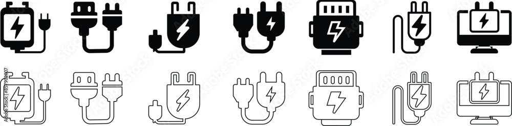 set of various charges icons flat and line collection isolated on transparent background. charging vector format for various devices smartphone laptop tablet and smartwatch AC sockets with power plugs set of various charges icons flat and line collection isolated on transparent background. charging vector format for various devices smartphone laptop tablet and smartwatch AC sockets with power plugs
