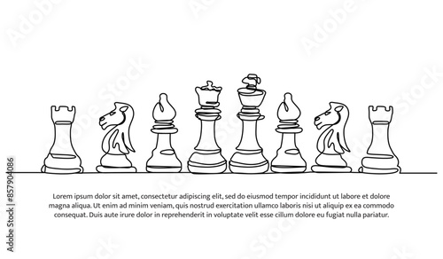 Continuous one line design of chess.Minimalist style vector illustration on white background.