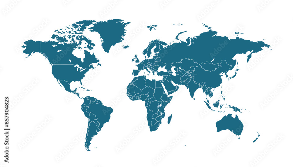Naklejka premium World map. Modern blue vector map. Silhouette map 