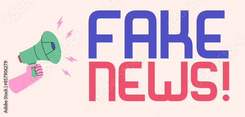 Fake news hand holding megaphone for poster, social media post, banner vector 10 eps