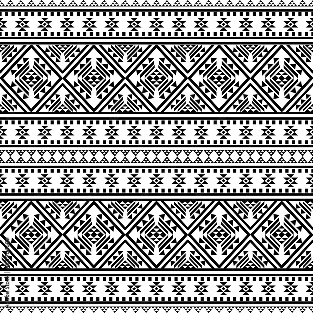 Ancient echoes Aztec geometric seamless patterns southwest Navajo Native American tribal ethnic black and white for textile printing Ancient echoes Aztec geometric seamless patterns southwest Navajo Native American tribal ethnic black and white for textile printing
