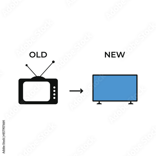 vector icon comparison of retro tv and new lcd tv monitor