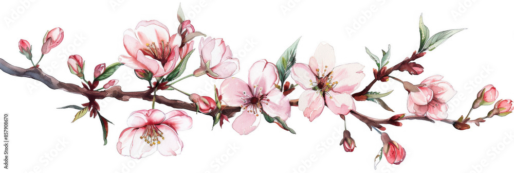 Naklejka premium Cherry Blossom Branch in Watercolor