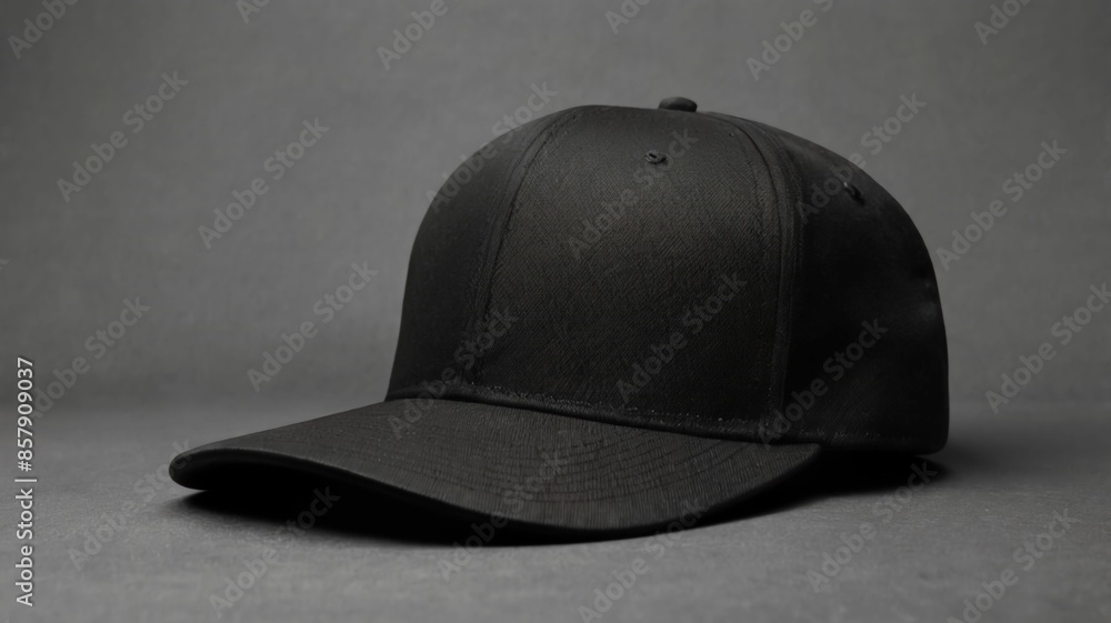Fototapeta premium Black baseball cap mockup on a grey background