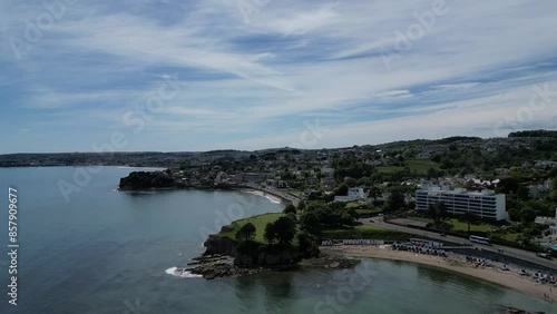 Torquay, Torbay, South Devon, England: DRONE VIEWS: The drone flies towards Corbyn Head and its beach. Torquay is a popular UK holiday destination with many different tourist attractions. photo