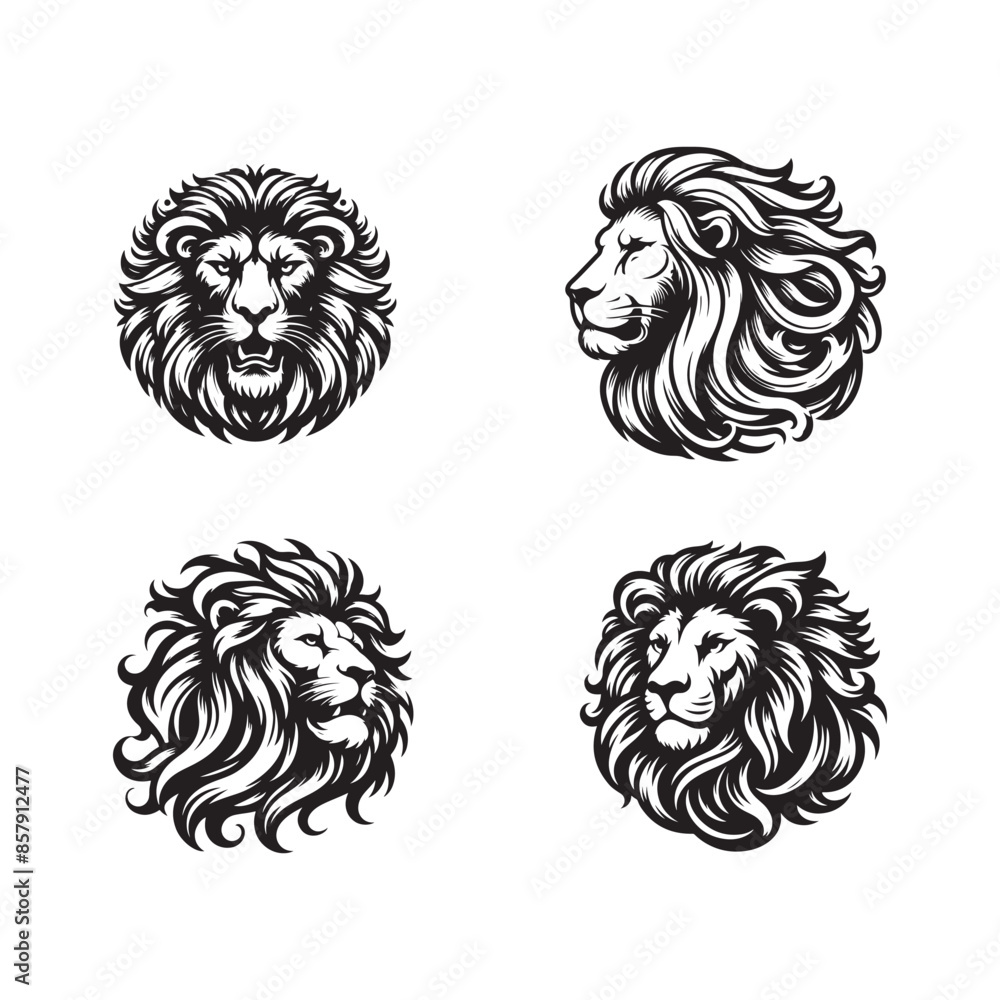 Fototapeta premium Lion Head Silhouette Vector Illustration Art