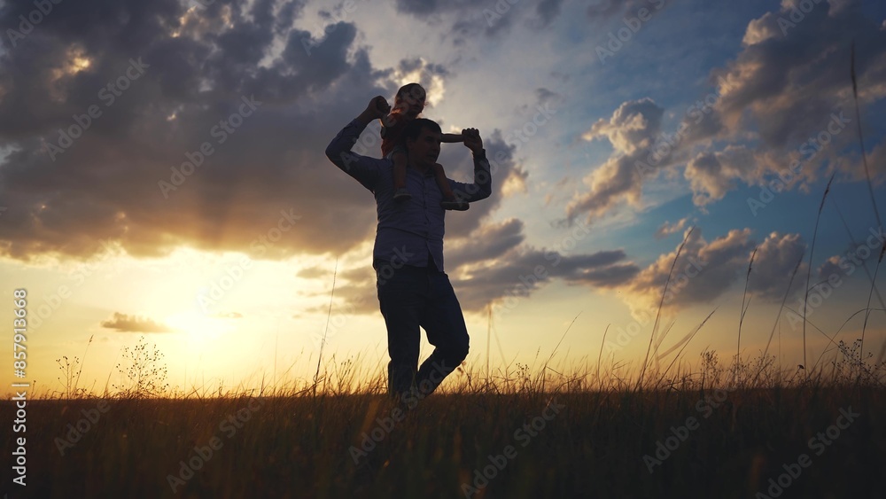 Father and son in the park. father day happy family kid dream concept. Silhouette of a baby with father and neck. Silhouette of a father and his baby with his neck down fun to child and his family. Father and son in the park. father day happy family kid dream concept. Silhouette of a baby with father and neck. Silhouette of a father and his baby with his neck down fun to child and his family.