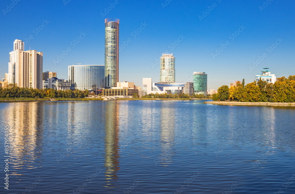 Landscape of the embankment of the city of Yekaterinburg. Yekaterinburg. Russia.. City landmark. Landscape of the embankment of the city of Yekaterinburg. Yekaterinburg. Russia.. City landmark.
