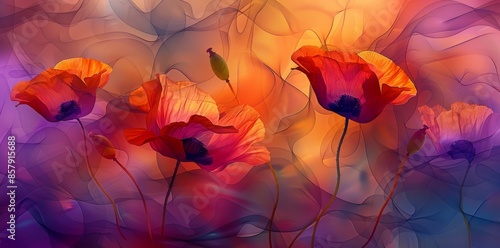 colorful abstract illustration of poppies used as background  
