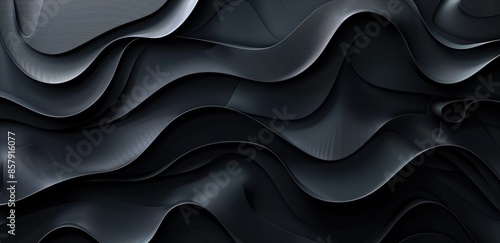 Abstract Dark Waves Curves Modern Fluid Black Metallic Flowing Patterns Background. photo