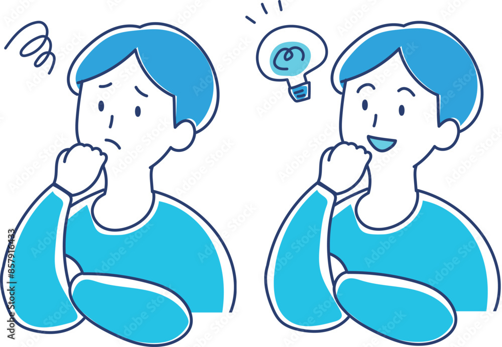 ひらめいた人 困っている人 男性・女性のイラスト ひらめいた人 困っている人 男性・女性のイラスト