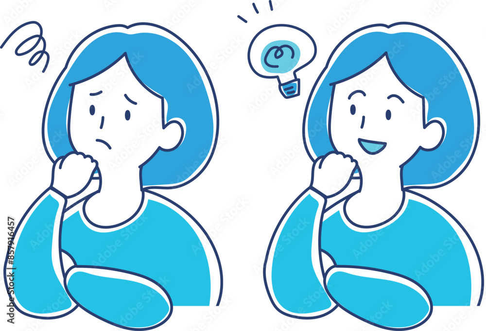 ひらめいた人 困っている人 男性・女性のイラスト ひらめいた人 困っている人 男性・女性のイラスト