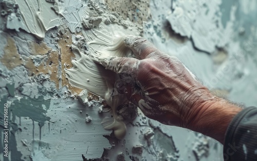 Hand Applying White Plaster to Damaged Wall