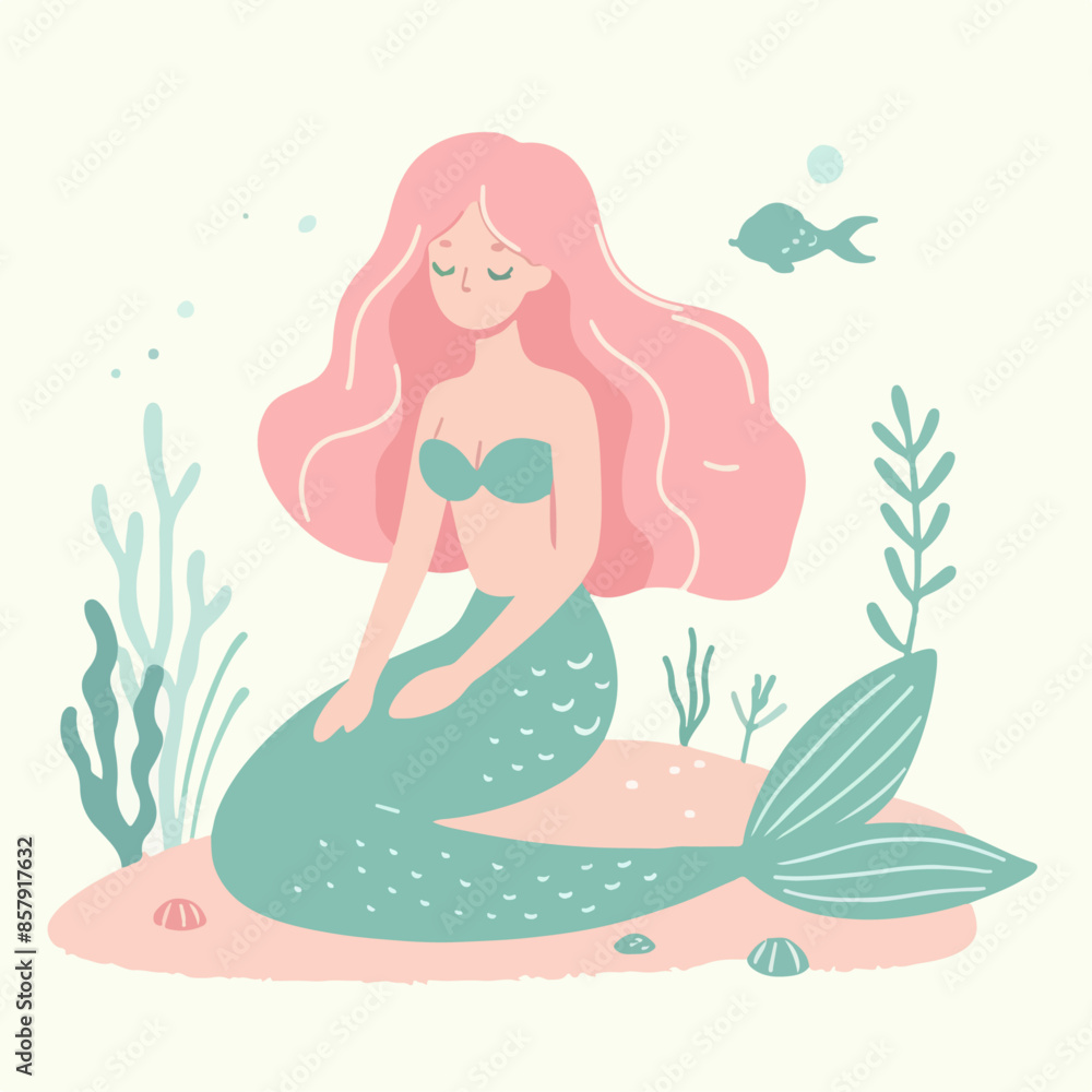 Cartoon illustration of cute mermaid. vector illustration Cartoon illustration of cute mermaid. vector illustration