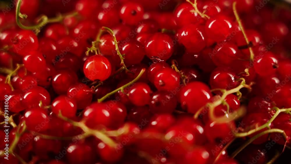 Red currants rotate on a plate on a black background. Red currant isolate. Berries concept 4k Red currants rotate on a plate on a black background. Red currant isolate. Berries concept 4k