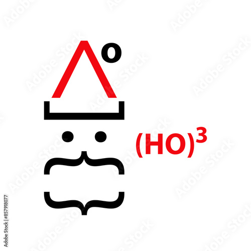 Tiempo de Navidad. Logo con sombrero y cara de Santa Claus hecho con carácter de tipografía y mensaje Ho Ho Ho como fórmula de matemáticas para tarjetas y felicitaciones