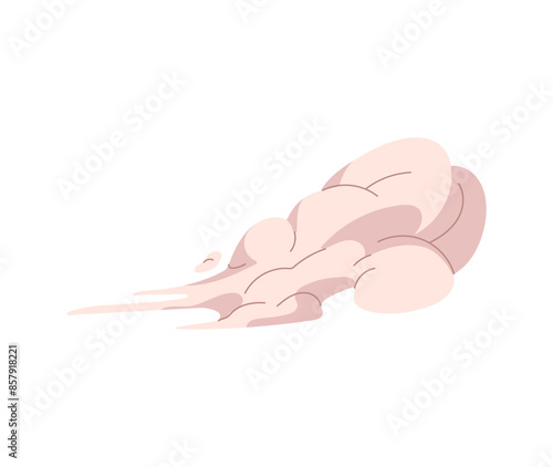 Cloud of dust, comic animation of fast motion. Cigarette smoke puff, car exhaust stream. Abstract smog flow, vapor, vapour fly in the air. Flat isolated vector illustration on white background