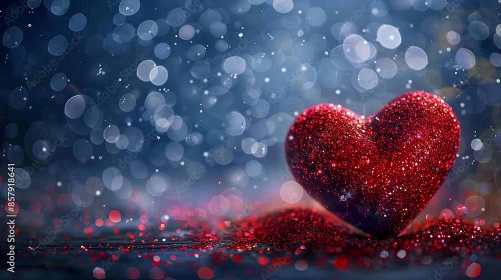 A large red heart made of glitter, glitter background, sparkling particles, Valentine's Day theme, mobile wallpaper, shiny and dreamy, digital art style, dark tones, high resolution, close-up shot. A large red heart made of glitter, glitter background, sparkling particles, Valentine's Day theme, mobile wallpaper, shiny and dreamy, digital art style, dark tones, high resolution, close-up shot.