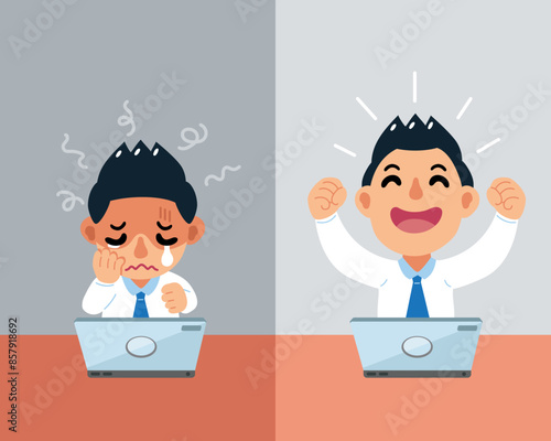 Cartoon businessman expressing different emotions for design.